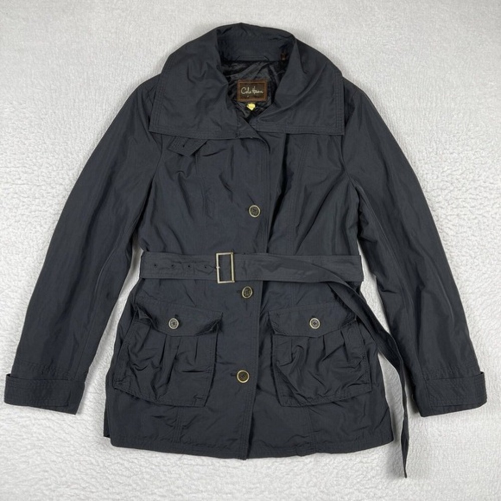 Cole Haan Jacket Womens 12 Black Button Front Belted Casual Preppy‎ Ladies Coat